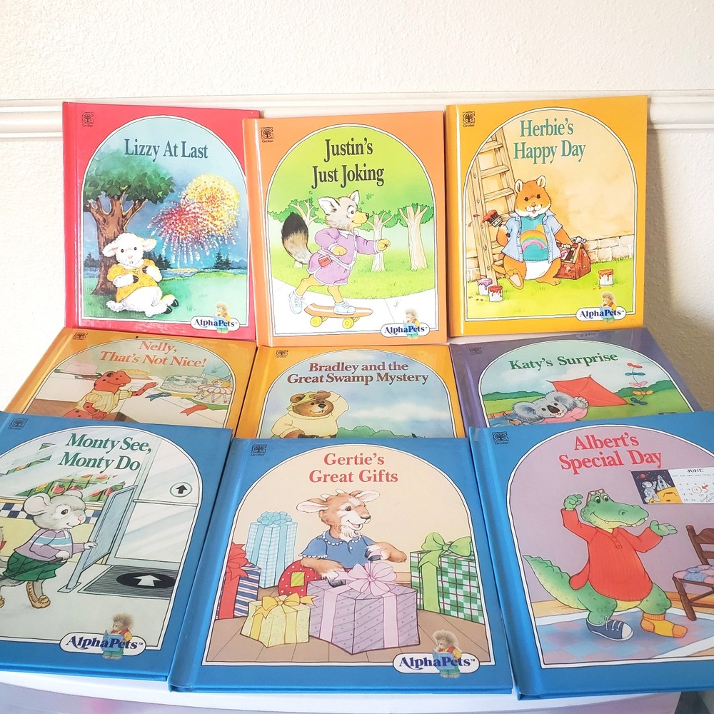 Vintage AlphaPets Grolier Childrens Books Lot of 9 Hardcover A-Z Animal Stories